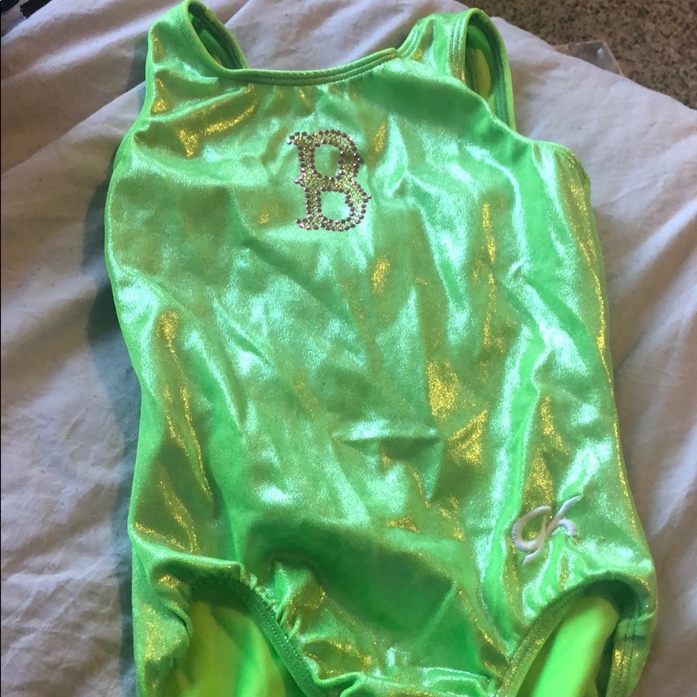 Green gymnastics leotard with Boston logo!